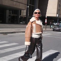 shearling bomber jacket with leather pants