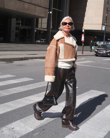 shearling bomber jacket with leather pants