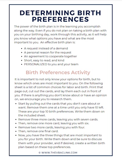 A birth plan template activity designed to help you narrow down what's most important to you during ...