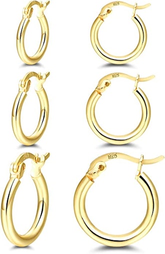 RoseJoepal 14K Gold Plated Hoop Earrings (3-Pair Set)