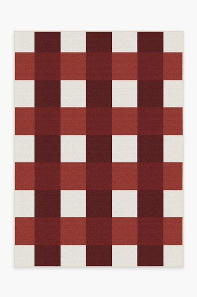 Outdoor Gingham Plaid Red & White Rug