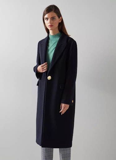 LK Bennett Keefe Navy Recycled Wool Blend Single-Breasted Coat
