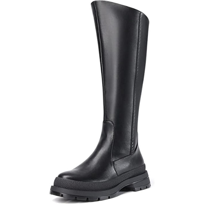 a pair of knee-high faux-leather lug-sole boots