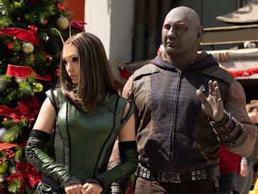 Pom Klementieff as Mantis and Dave Bautista as Drax the Destroyer in Marvel's Guardians of the Galax...