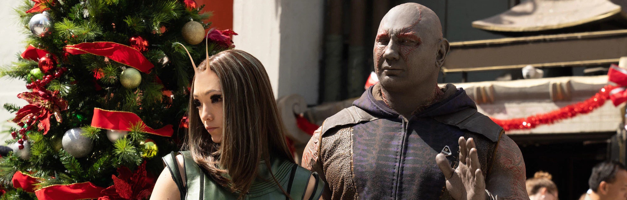 Pom Klementieff as Mantis and Dave Bautista as Drax the Destroyer in Marvel's Guardians of the Galax...