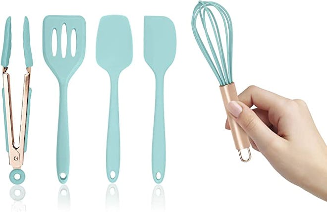 This Cook With Color Aqua & Rose Gold Silicone Mini Kitchen Utensil Set is one of the best stocking ...