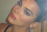 Kendall Jenner wears matte blue eyeshadow and rocks the washed denim eyeshadow trend like a pro.