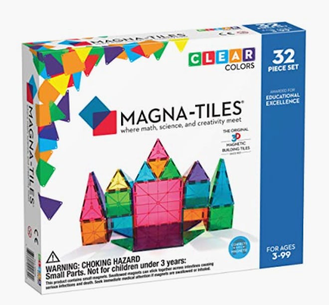 The Magna-Tiles 32-Piece Clear Colors Set is one of the top toys for 3-year-olds.