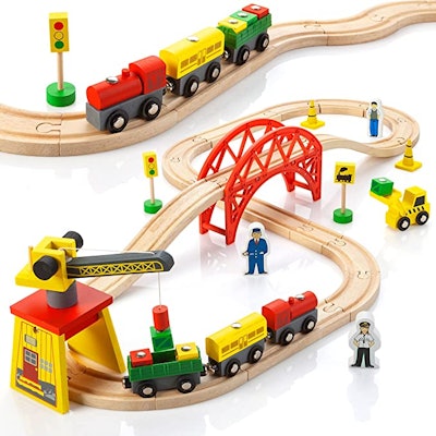 This Kipipol Wooden Train Set is one of the top toys for 3-year-olds.