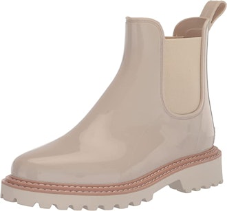 a pair of chelsea-style lug-sole rain boots