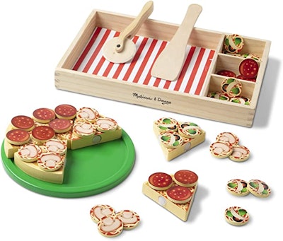The Melissa & Doug Wooden Pizza Play Food Set is one of the top toys for 3-year-olds.