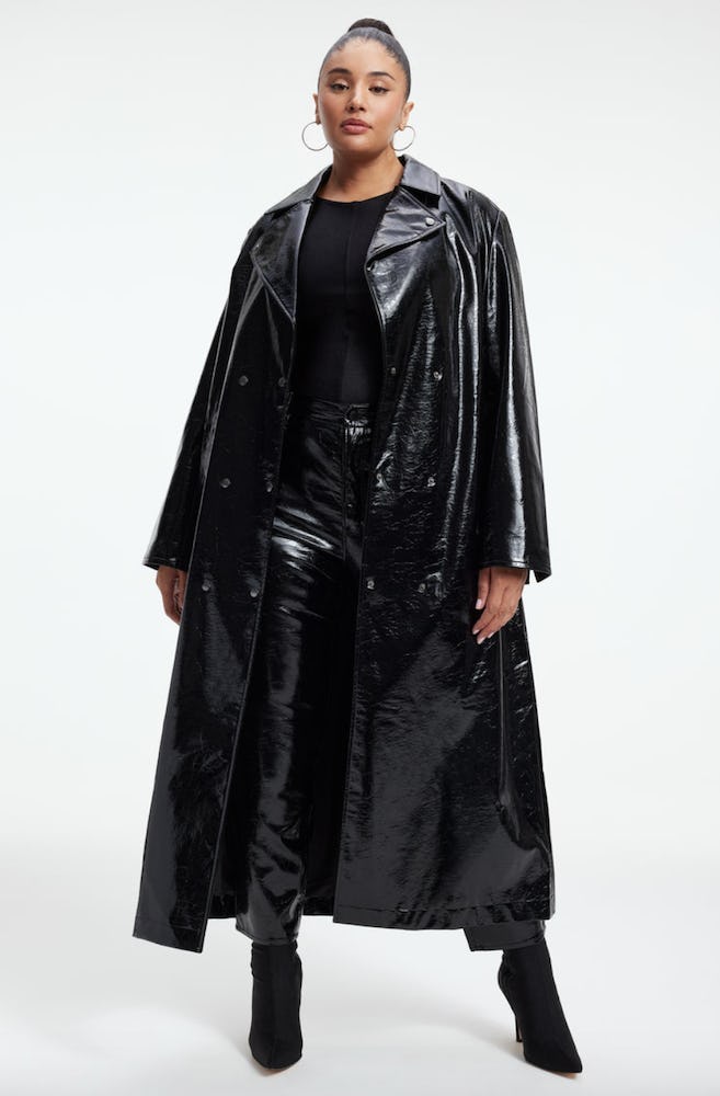 Faux Leather Trench Coat