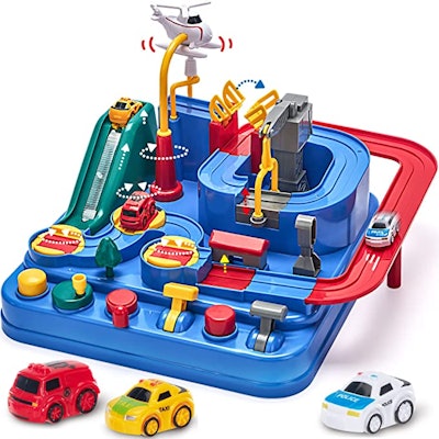 This Hahaland Rescue Car Race Track is one of the top toys for 3-year-olds.