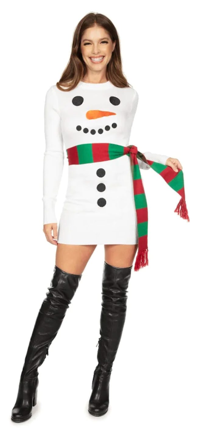 Snowman Scarf Sweater Dress