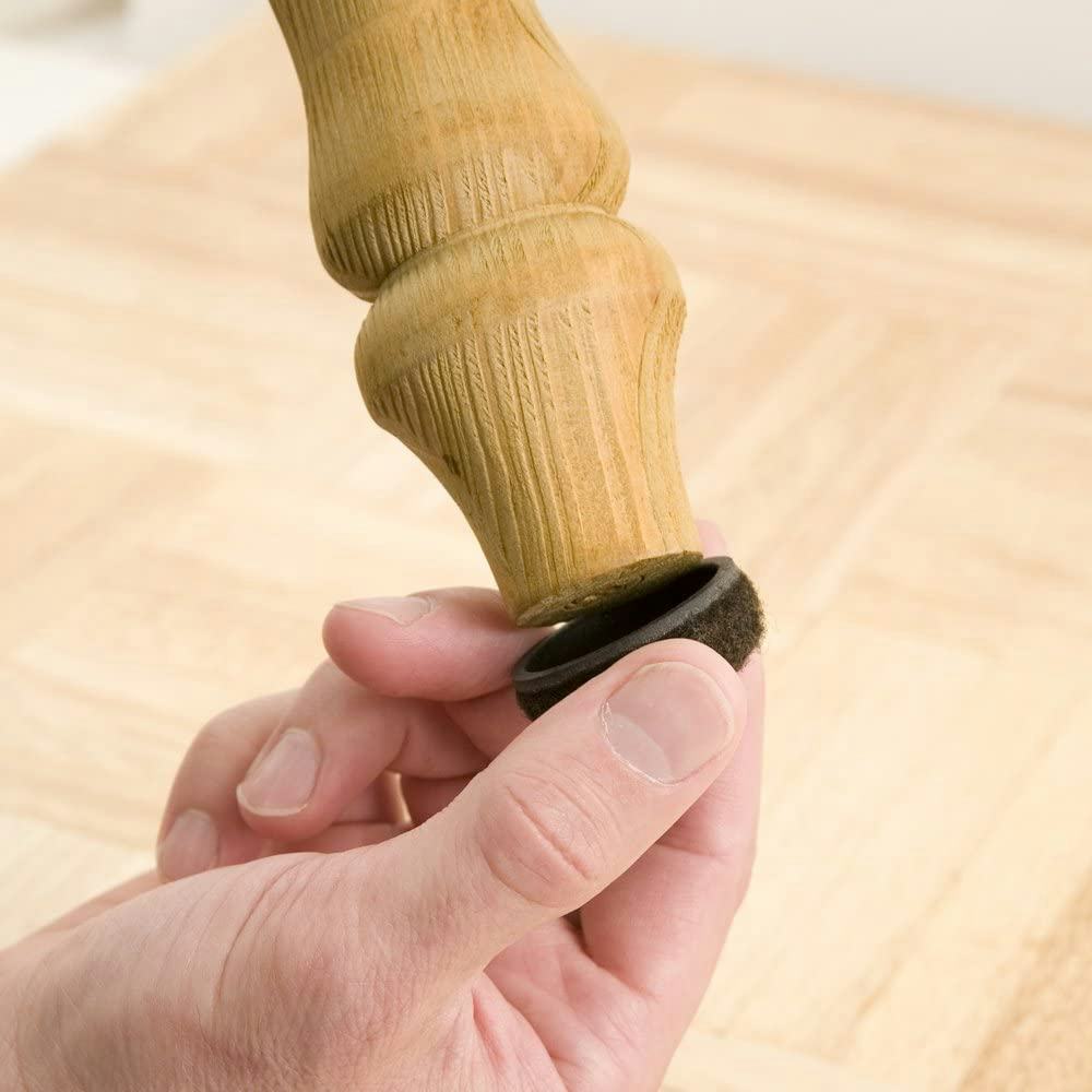These chair glides for hardwood floors pop on like caps and have sticky adhesive.