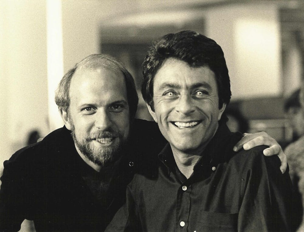 Kenneth Johnson with Bill Bixby the first time he tried on the contacts.