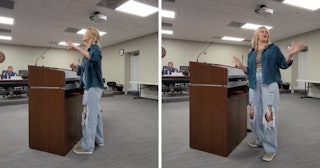 Jesse Graham, a mom from Columbia, Tennessee, made a furious speech against book banning and homopho...