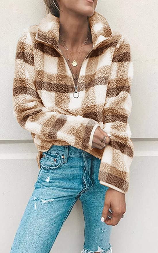 Angashion Zip Up Fluffy Pullover