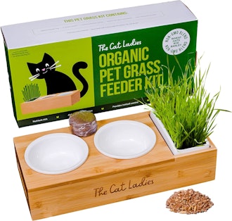  The Cat Ladies Bowls Stand & Organic Grass Growing Kit