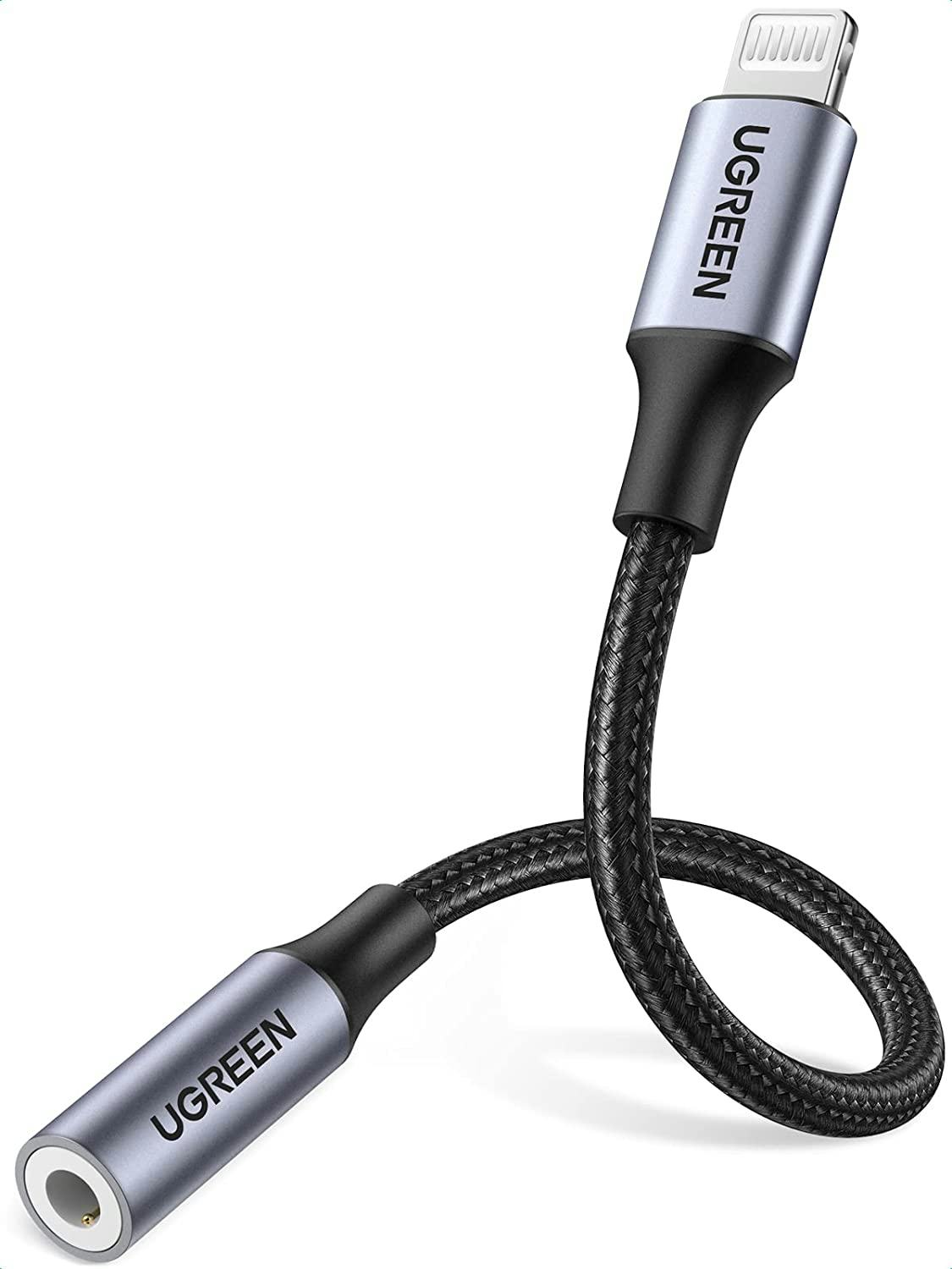 This iPhone headphone adapter features a durable, nylon-braided cable.
