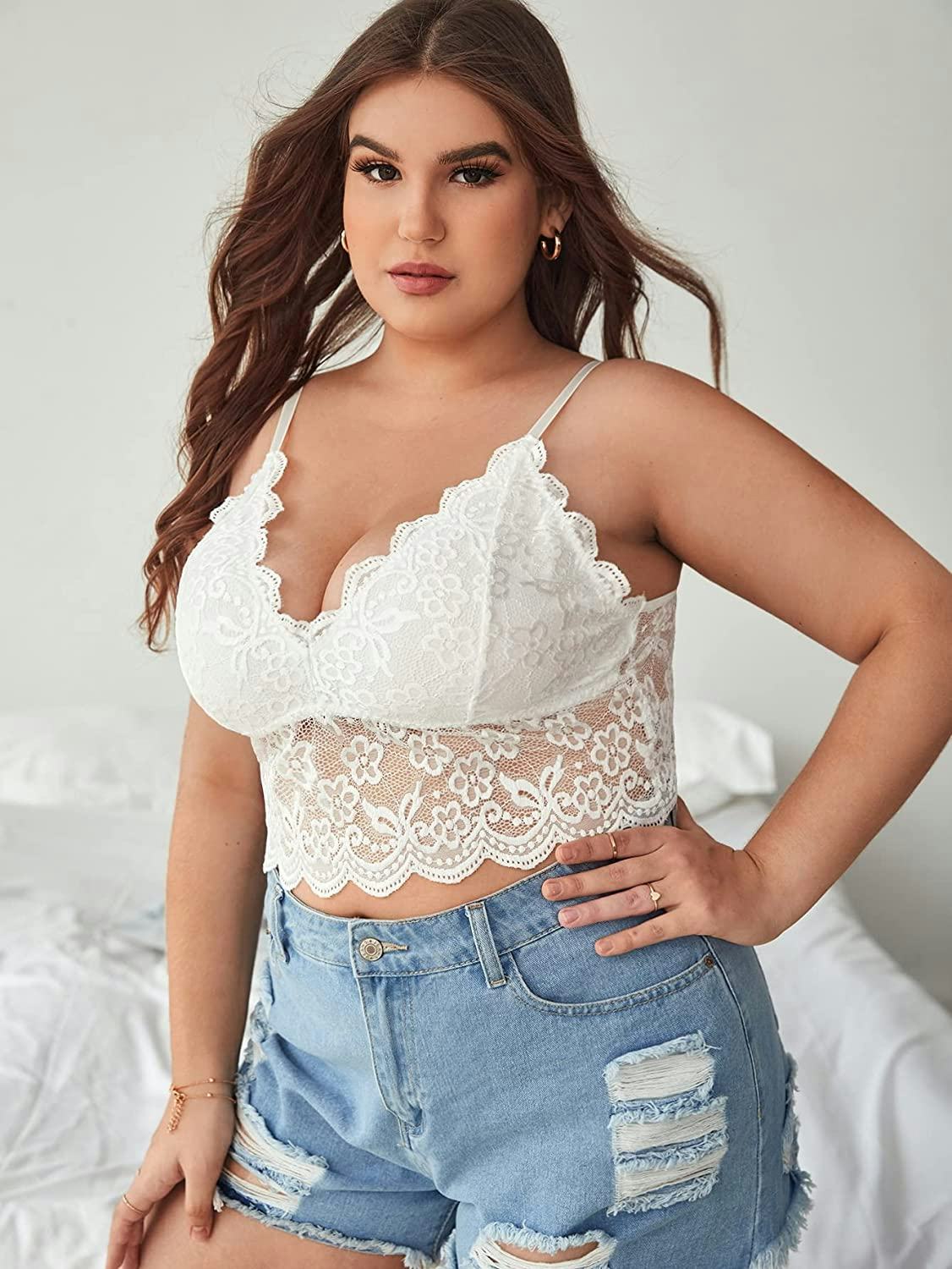 SOLY HUX Scalloped Trim Lace Bralette