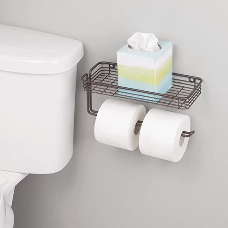 mDesign Toilet Tissue Paper Holder and Multi-Purpose Shelf