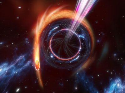 black hole illustration spewing a jet of material