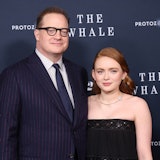 Brendan Fraser and Sadie Sink attend a New York screening of "The Whale" at Alice Tully Hall, Lincol...