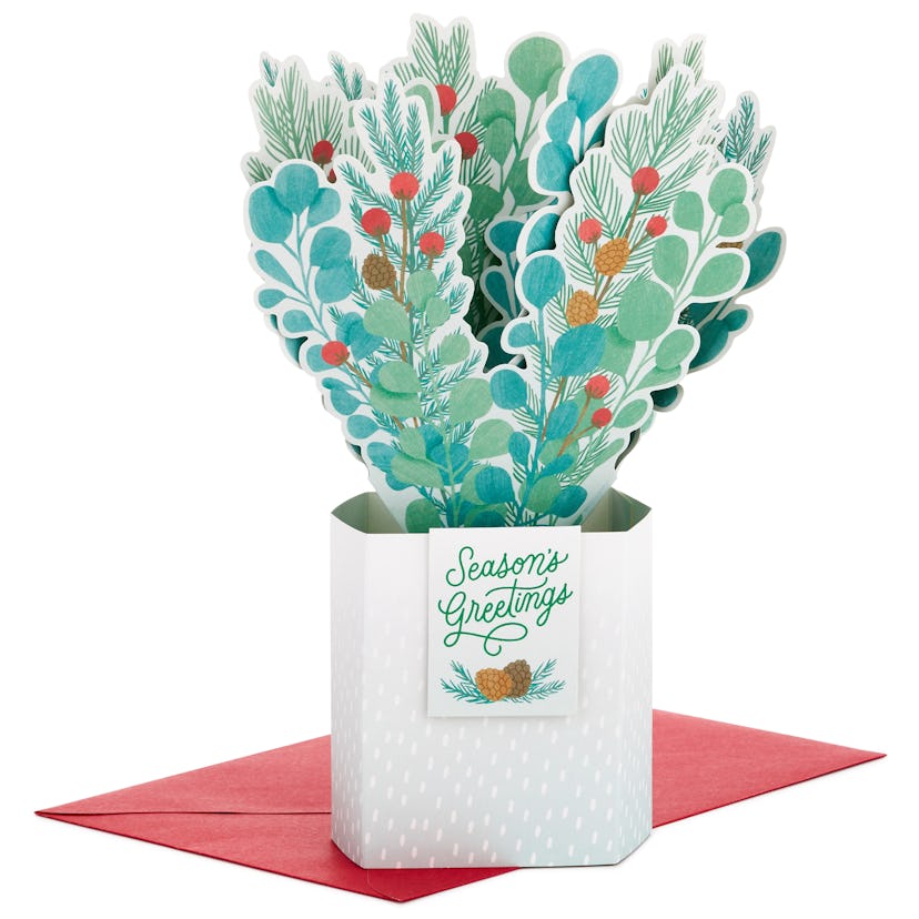 Season's Greetings Evergreen Boughs Bouquet Holiday Card 