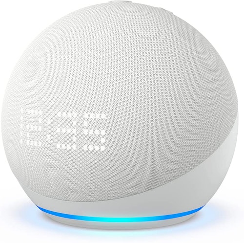 The Echo Dot with Clock in white.