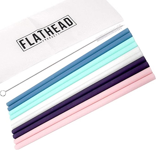 Flathead Reusable Silicone Drinking Straws (10-Pack)