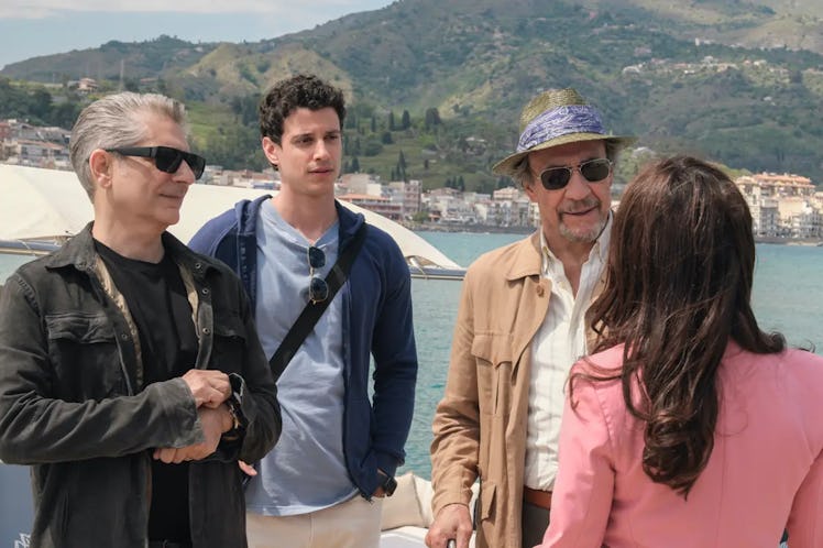 The Di Grasso men (Michael Imperioli, Adam DiMarco, and F. Murray Abraham) arrive in Sicily. 