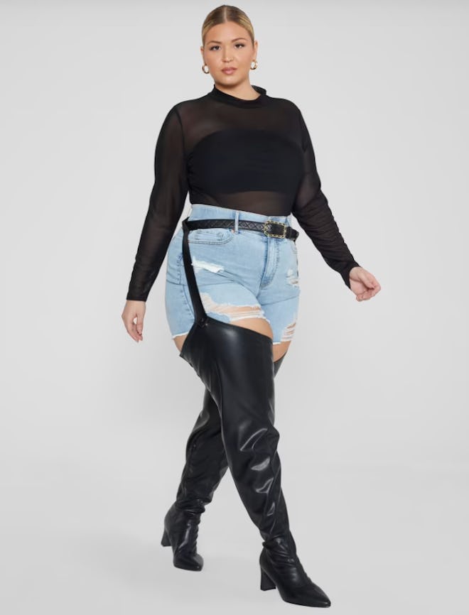 Krista Wide Calf Thigh-High Boots With Belt Strap