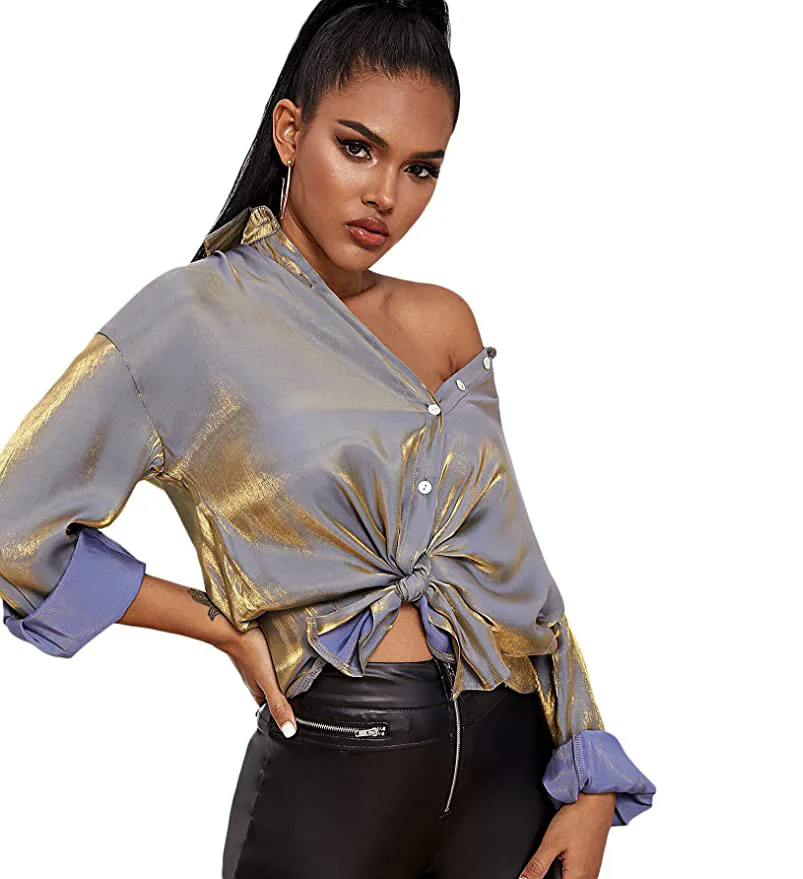 MakeMeChic Oversized Satin Button Down Shirt
