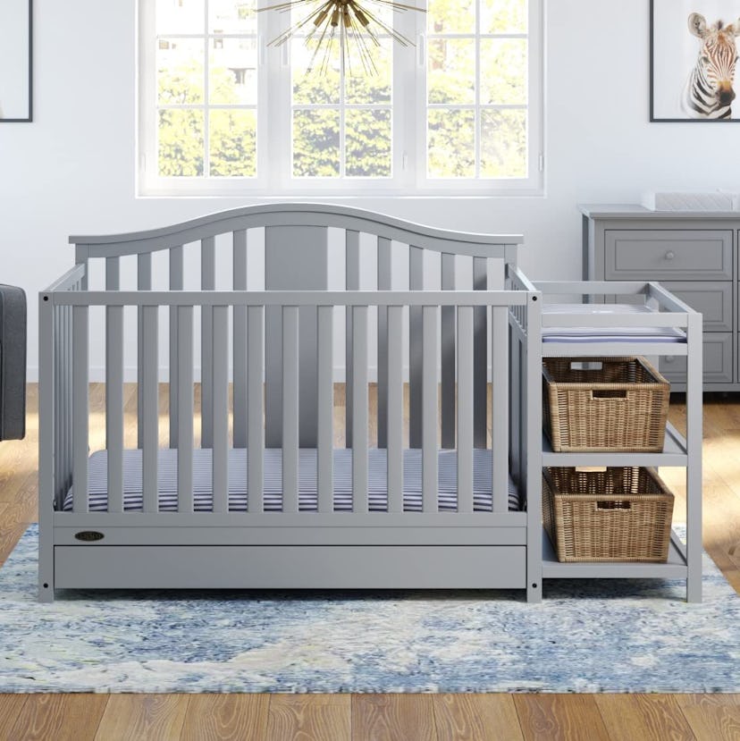 grey Graco Solano 5-in-1 Convertible Crib and Changer