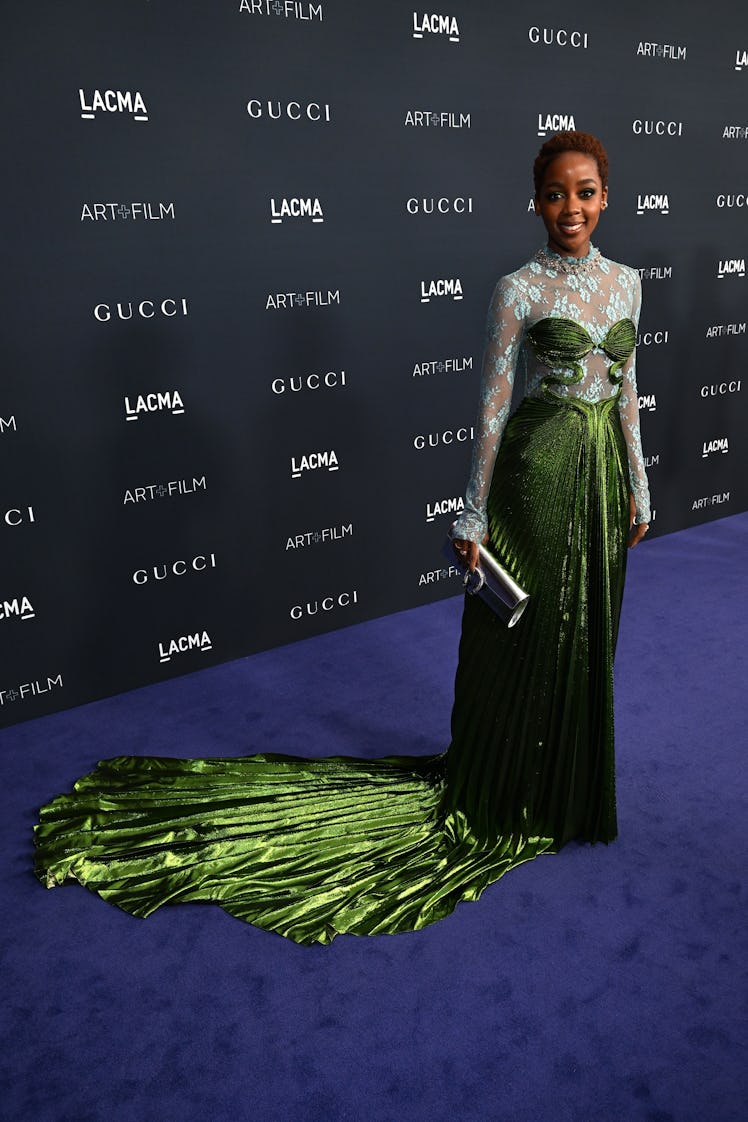 Thuso Mbedu, wearing Gucci, attends the 2022 LACMA ART+FILM GALA Presented By Gucci at Los Angeles C...