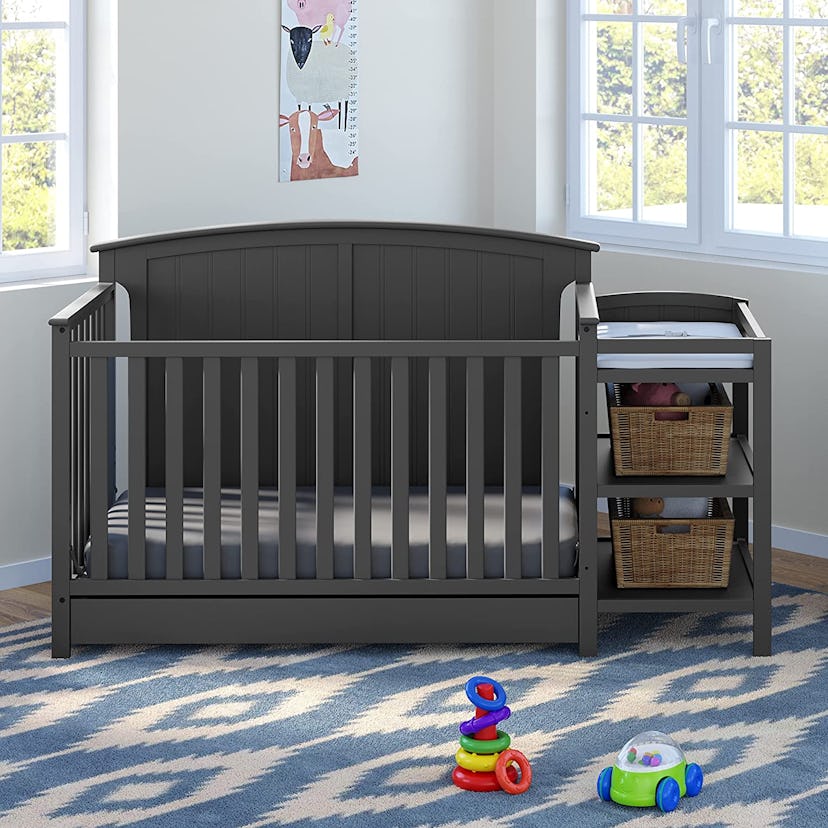 gray Storkcraft Steveston 5-in-1 Convertible Crib and Changer