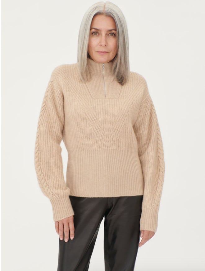 Organic Color Zip Detailed Rib Polo in Beige