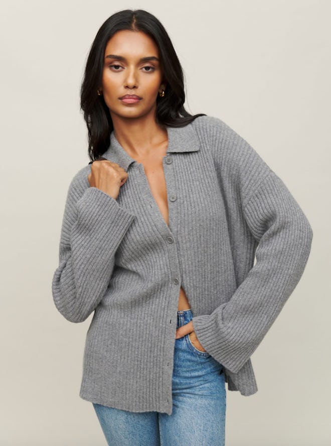 Fantino Cashmere Collared Cardigan in Dark Grey