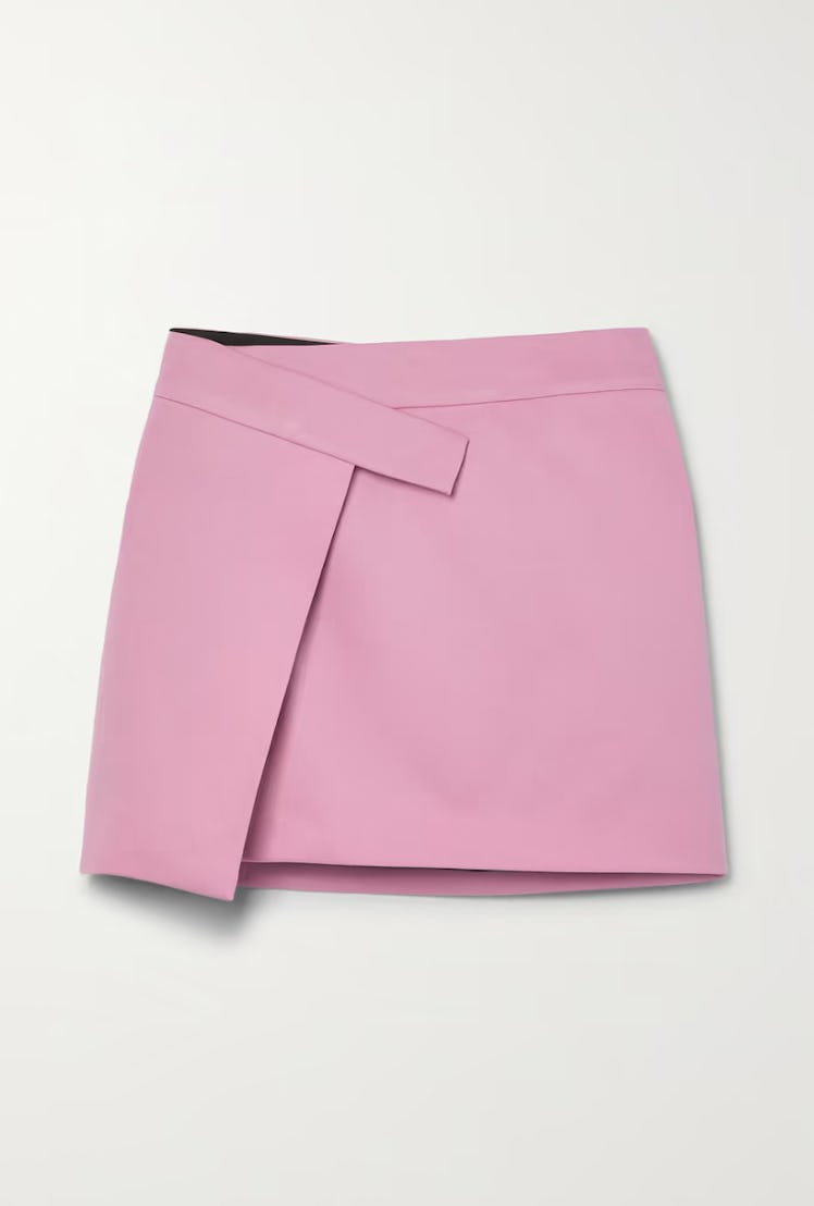Cloe Asymmetric Wool-Blend Twill Mini Wrap Skirt