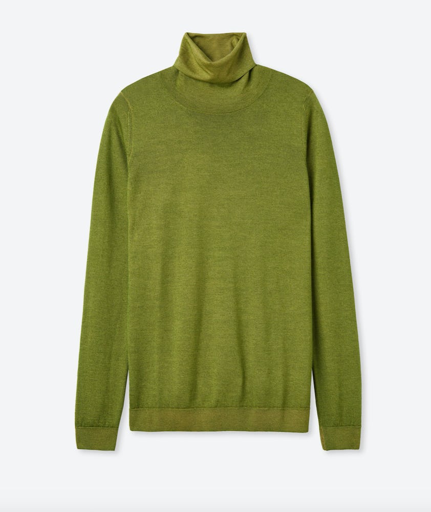 Ultrafine Cashmere Turtle-Neck in Verde Oliva Tc
