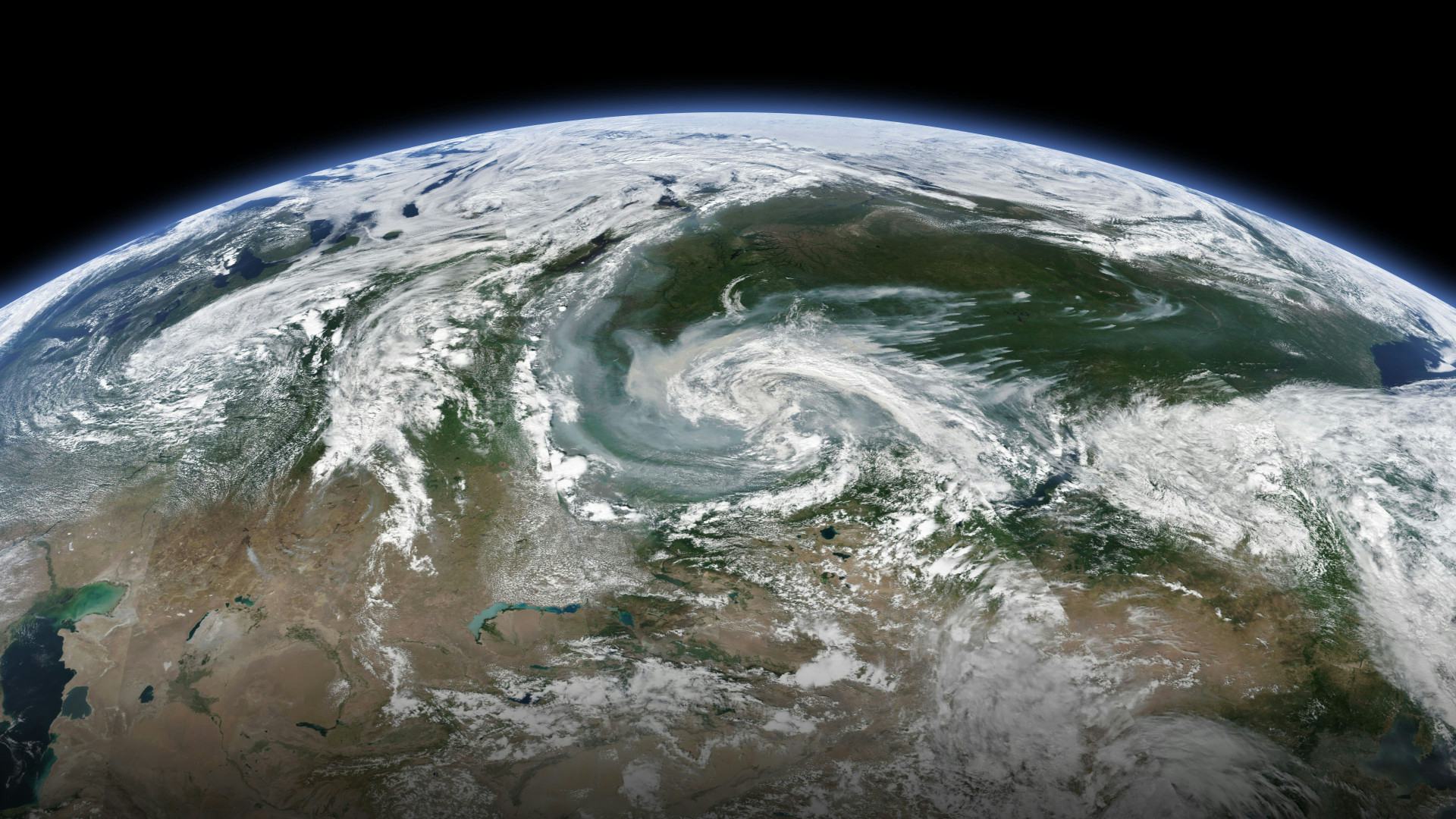satellite image of smoke swirling over Siberia