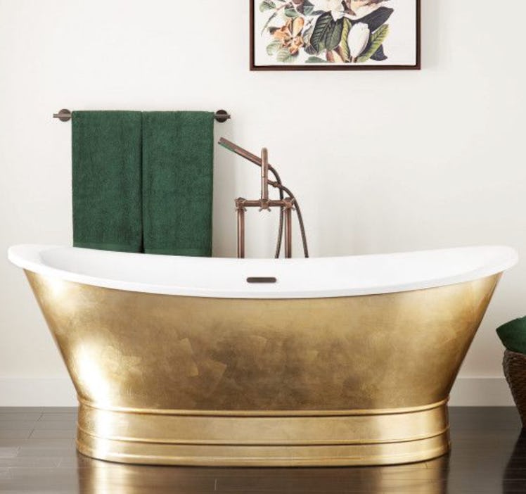 The Desborough Acrylic Freestanding Tub in Gold Leaf is a Kendall Jenner inspired bathroom item for ...