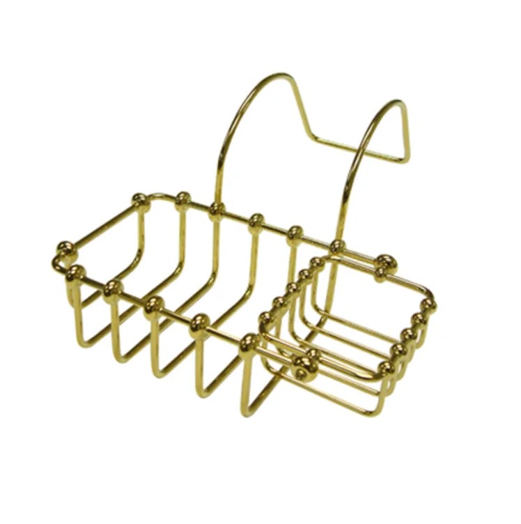 A gold soap basket is a Kendall Jenner inspired bathroom item for self-care routines. 