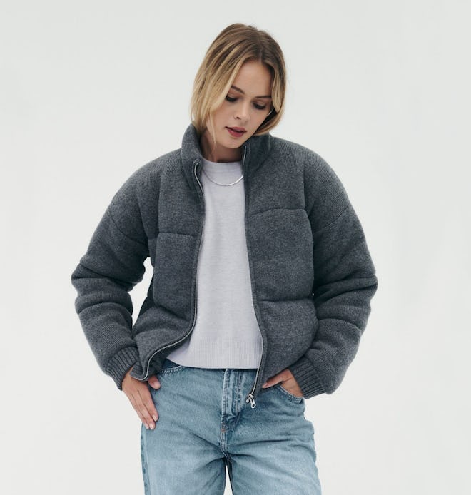 Merino Cashmere Puffer Jacket in Granite