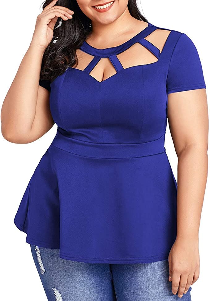 LALAGEN Short Sleeve Flare Peplum Blouse