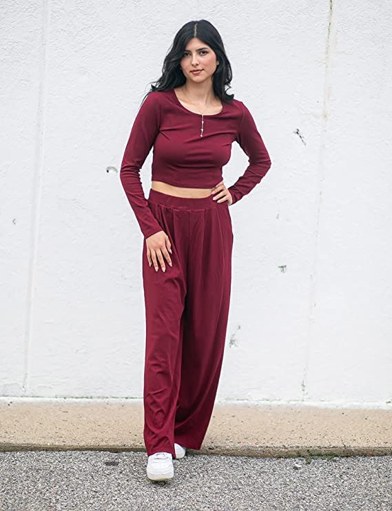 BTFBM Ribbed Wide Leg Lounge Set (2-Pack)