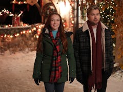 Lindsay Lohan as Sierra, Chord Overstreet as Jake in Falling For Christmas