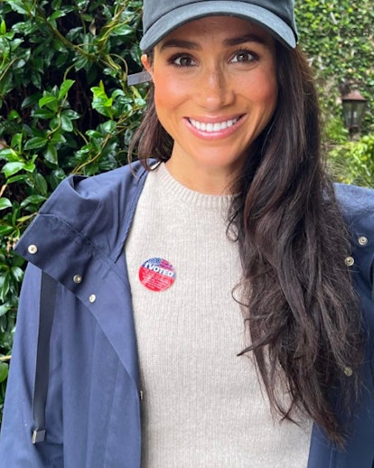 Meghan Markle wore an "I Voted" sticker.