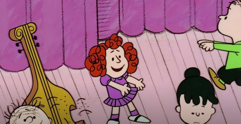 A still from 'A Charlie Brown Christmas'; Frieda dancing with the rest of the kids
